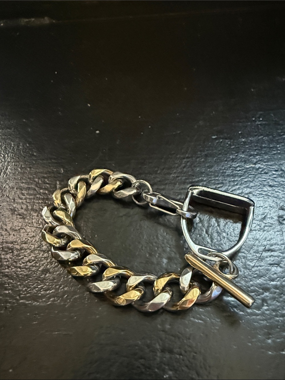 Atelier CG Two-Tone Chunky Chain Bracelet with Toggle Clasp Equestrian style